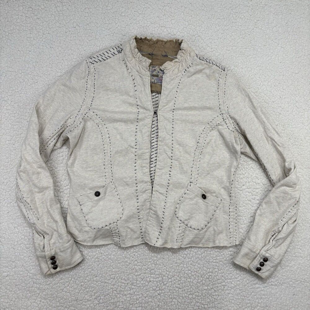 Free People Sweater Utility Jacket Military Cream White Womens Long Sleeve